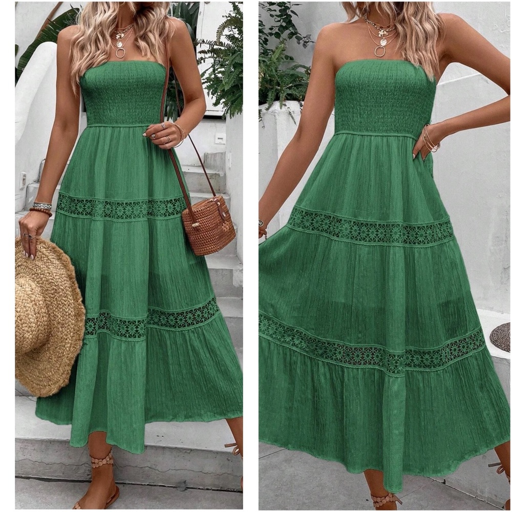 Floral Lace Shirred Bodice Tube Maxi Dress - Picture 2 of 8